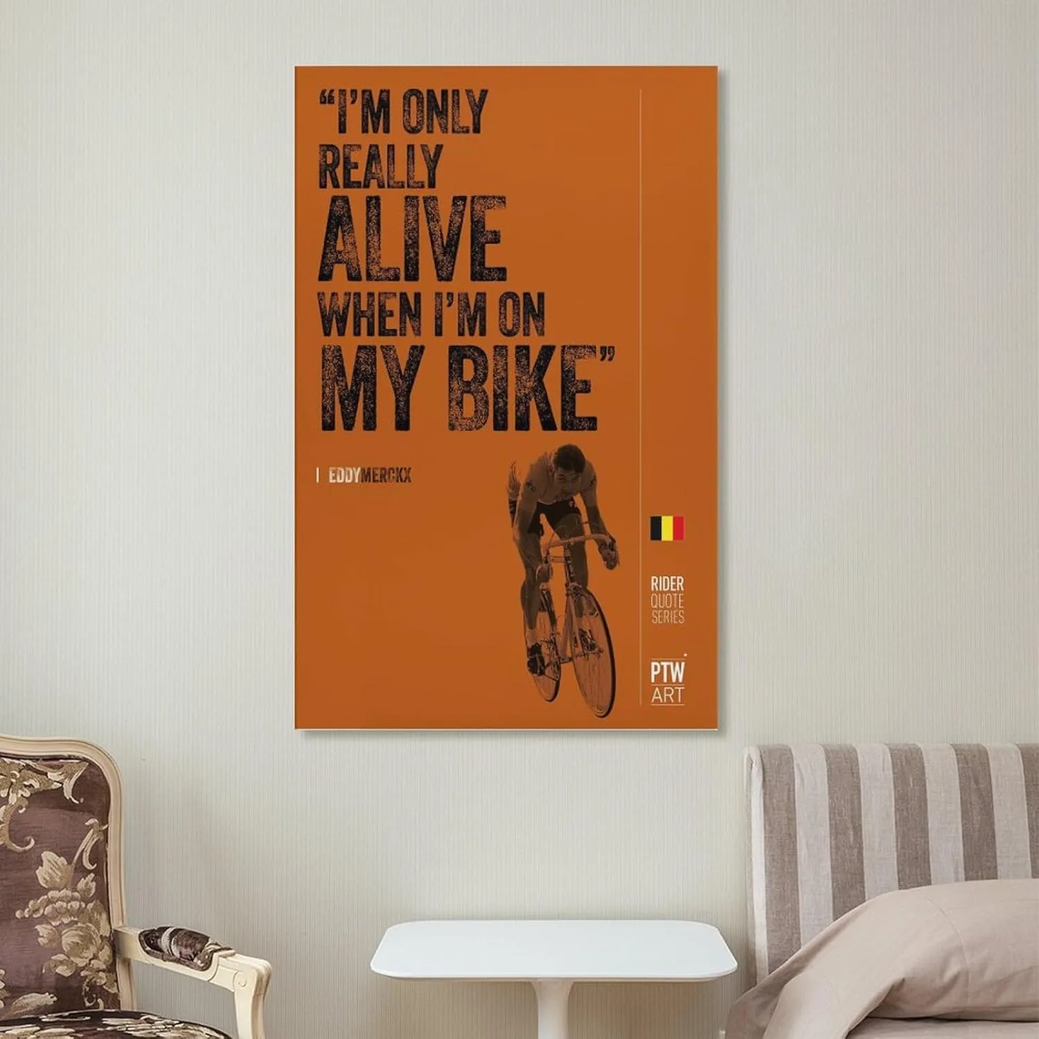 Bicycle Art, Famous Road Cyclist Eddy Merckx Motivational Quotes Poster, Man Cave Gym Canvas Wall Art Picture Home Decor Canvas Painting Posters And Prints Wall Art Pictures for Living Room Bedroom De