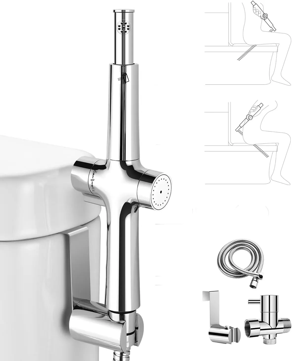 Bidet Attachment for Toilet-Handheld Bidet Sprayer for Toilet-Dual Nozzle Bidet Toilet with Adjustable Water Pressure - Feminine & Rear Wash-Easy Installation