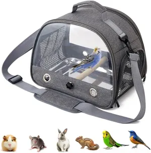 Bird Travel Carrier with Stainless Steel Tray,Lightweight Breathable Parrot Cage with Removable Wooden Stand Stick and Long Shoulder Strap,Bird Cages for Parakeets Budgie