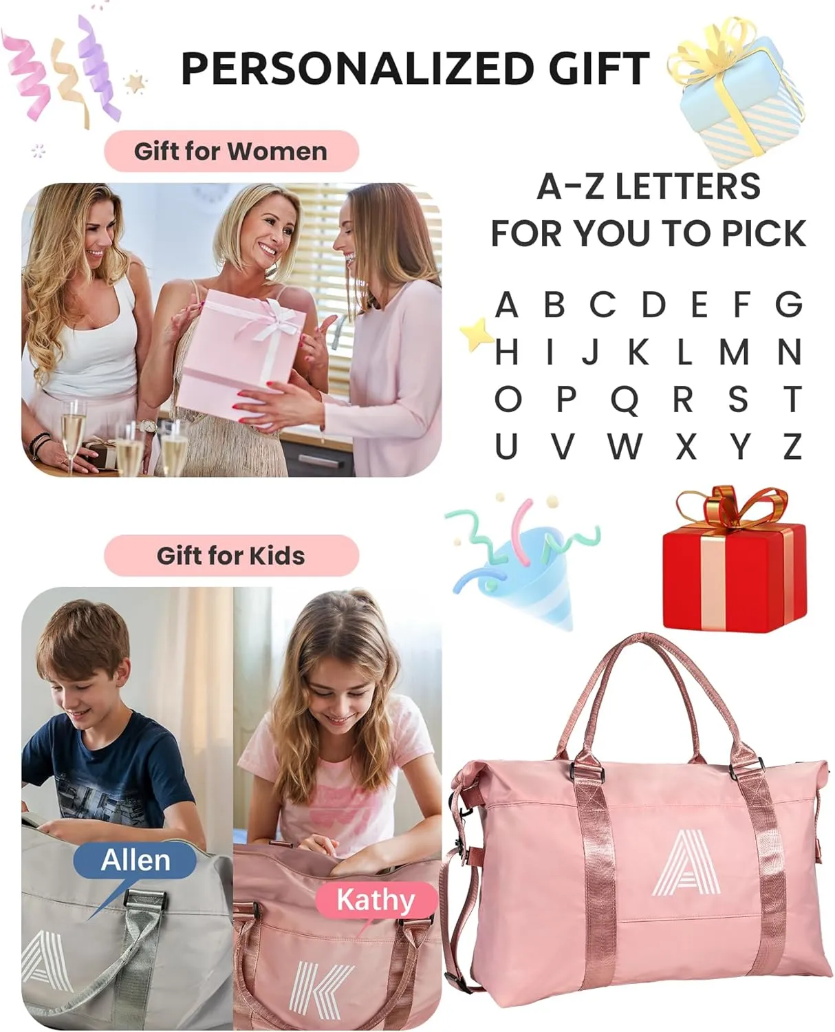Birthday Gifts for 6 7 8 9 10 Year Old Girls, Initial Travel Duffel Bag, Weekender Bag，Monogram Overnight Bag Wedding Girlfriend Birthday Gifts for Women Gifts for Teen Girls (Letter W)