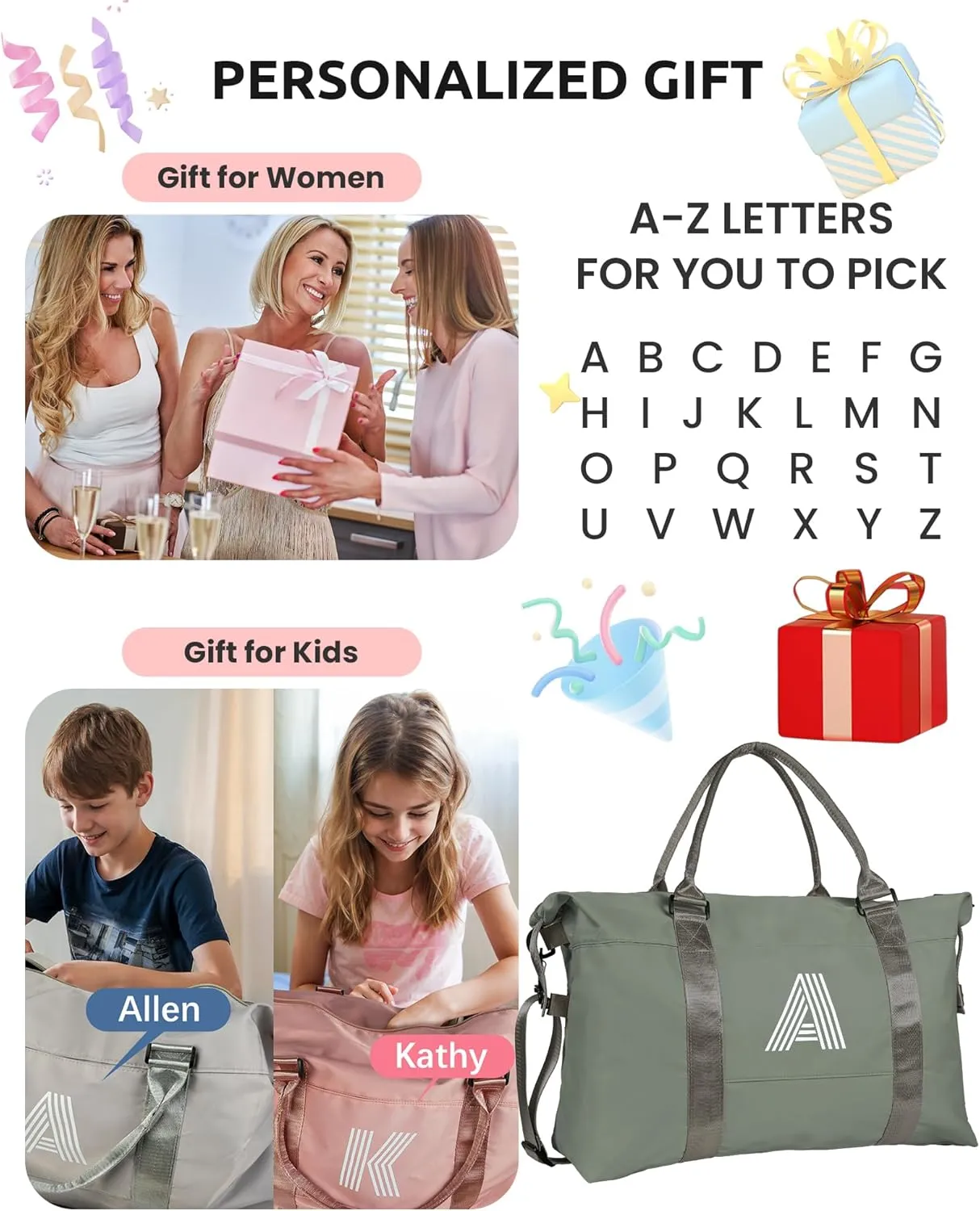 Birthday Gifts for Teen Girls, Initial Travel Duffel Bag, Sports Gym Bag, Personalized Weekender Bag,Monogram Overnight Bag, Birthday Gifts Daughter Gifts Friend Gifts (Letter D)
