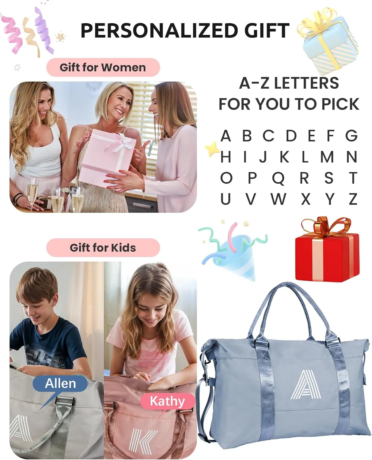 Birthday Gifts for Women, Initial Travel Duffel Bag, Duffel Bag,Personalized Weekender Bag，Monogram Overnight Bag Wedding Girlfriend Birthday Gifts for Women Gifts for Teen Girls (Letter W)