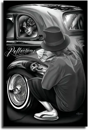 BKE DGA Day of The Dead Lowrider Classic Skull Reflections Canvas Art Poster Wall Art Picture Print Modern Art Living Room Decor Posters 08x12inch(20x30cm)