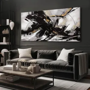 Black Art Abstract Wall Pictures Canvas Wall Art Grey Wall Decor Vintage Artwork Poster Prints Art for Office Hotel 24"x48"