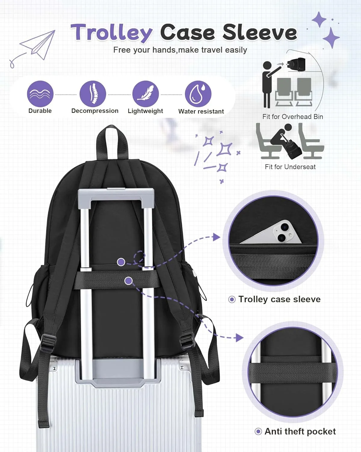 Black Backpack for School, High School Bookbag Back Pack for Teens Girls Boys, Lightweight College Backpack Book Bag for Women Men, Simple Casual Daypack Backpack Mochilas Escolares para Adolescentes