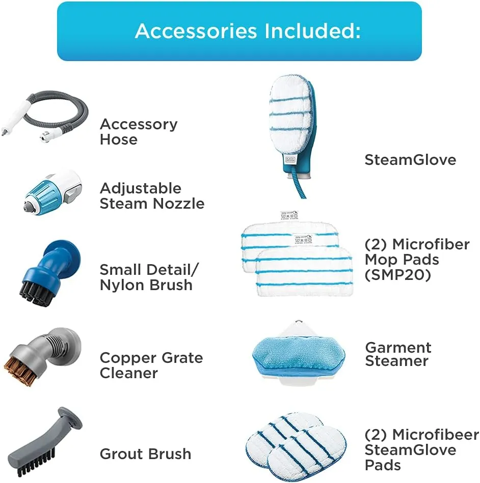 BLACK DECKER 7-in-1 Steam Mop and Steam Glove Handheld Steamer, Complete Steam Cleaning Solution, Corded (HSMC1361SGP)