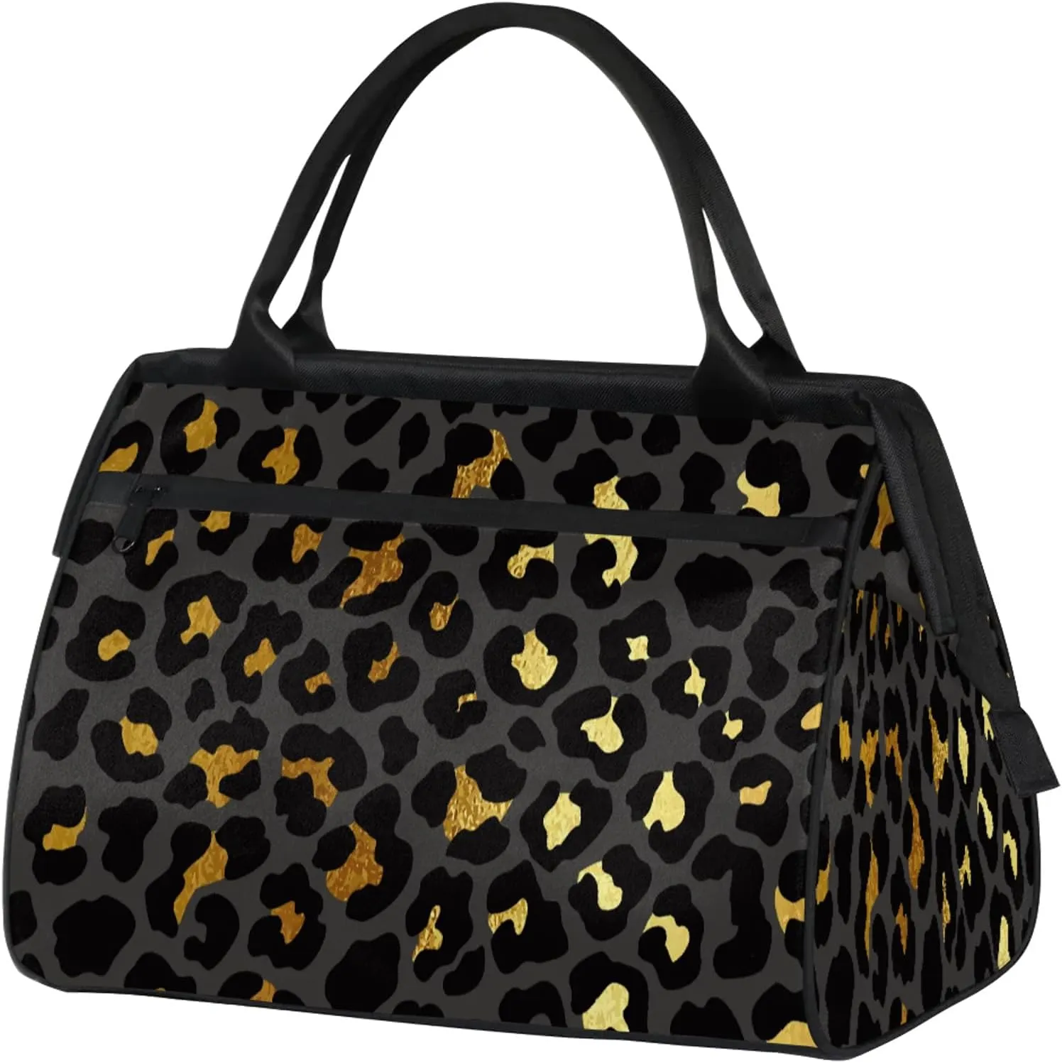 Black Gold Leopard Print Travel Duffel Bag Gym Tote Bag for Women Men Waterproof Weekend Overnight Bag Carry On Tote Luggage with Pocket Personal Item Bags Sports Bag fit Travel Sports Gym Yoga