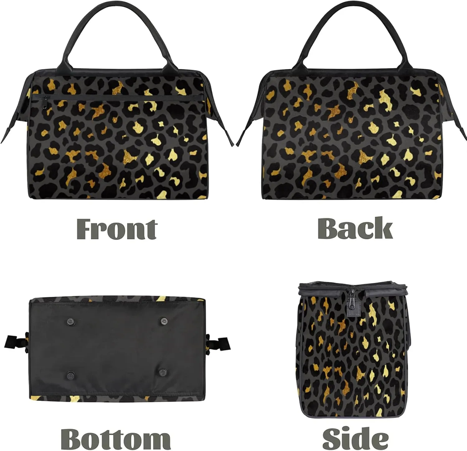 Black Gold Leopard Print Travel Duffel Bag Gym Tote Bag for Women Men Waterproof Weekend Overnight Bag Carry On Tote Luggage with Pocket Personal Item Bags Sports Bag fit Travel Sports Gym Yoga