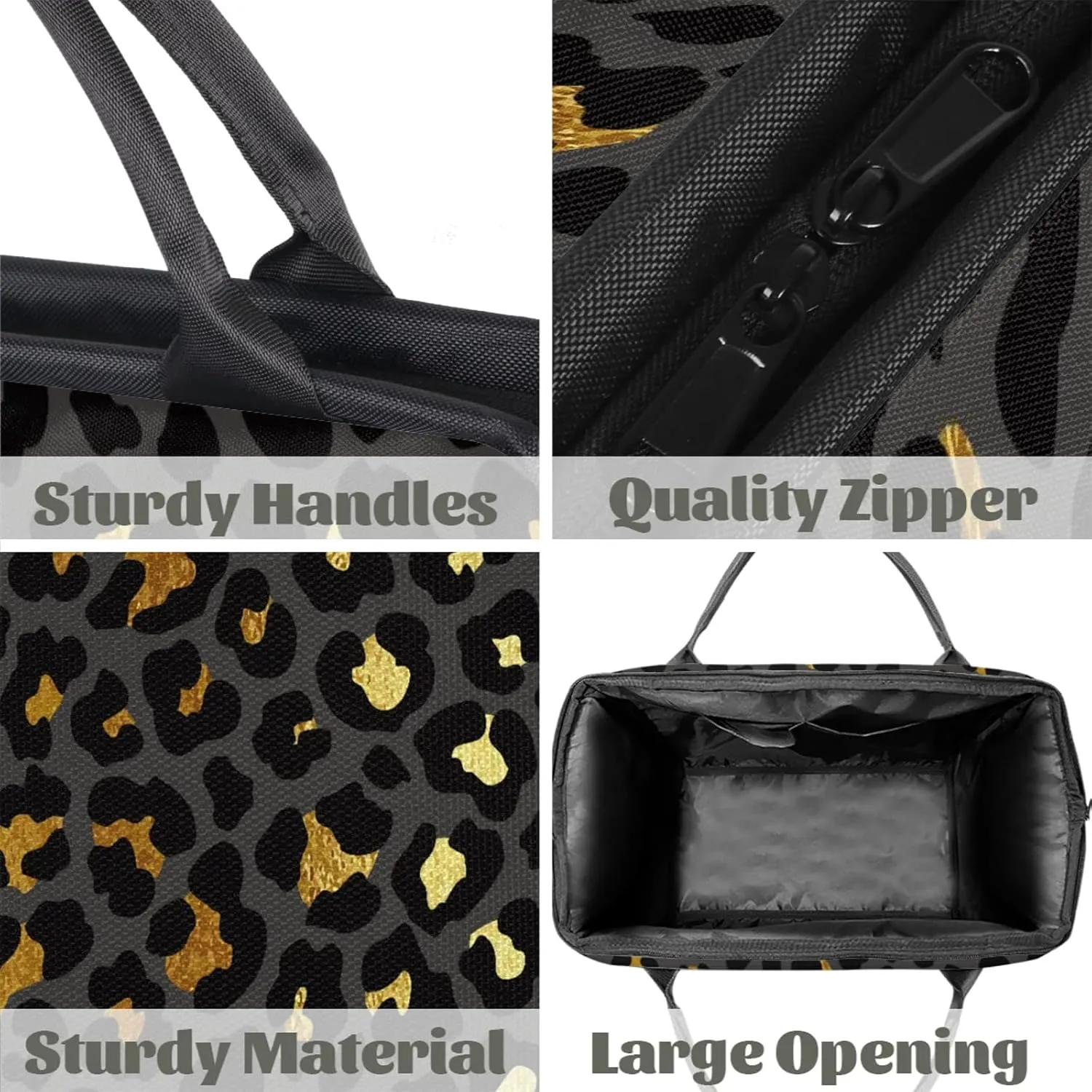 Black Gold Leopard Print Travel Duffel Bag Gym Tote Bag for Women Men Waterproof Weekend Overnight Bag Carry On Tote Luggage with Pocket Personal Item Bags Sports Bag fit Travel Sports Gym Yoga