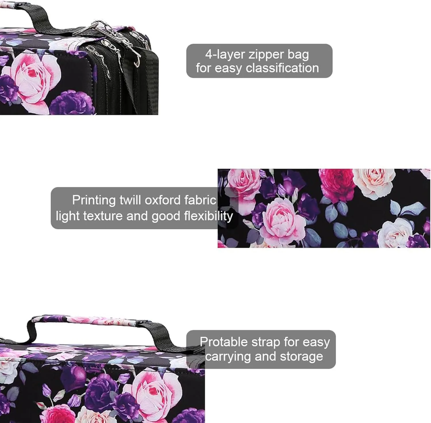 Black Marker Case, 224 Slots Alcohol Marker Case Markers Carrying Bag Holder for Art Sketch Marker, Permanent Paint Marker, Dry Erase Marker, Repair Marker Pen, Color Highlighte Art Supplies