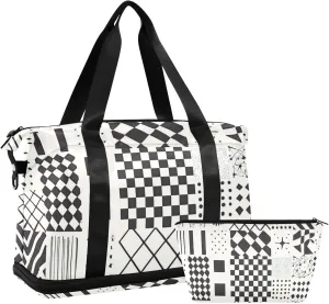 Black Nose Congestion Irregular abstract Gym Tote Bag Travel Overnight Carry on Bag with Adjustable Strap for Airplane Traveling 2 Pcs Set