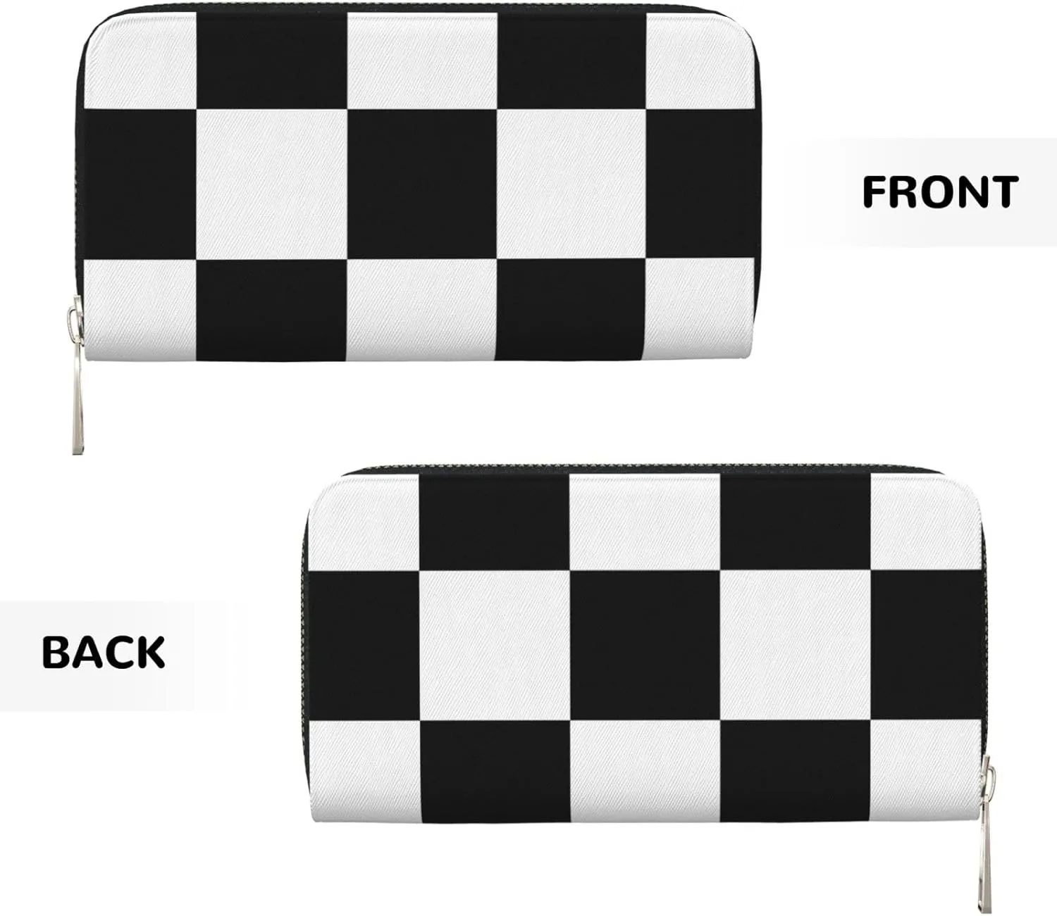 Black White Checkered Flag Wallets PU Leather Wallet For Women Men Zipper Credit Card Purse Long Clutch Purse