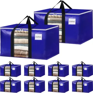 BlissTotes 10 Pack Moving Bags with Clear Window, Storage Bags with Strong Carrying Handles & Zippers,Large Packing Bags for Saving Space, Alternative to Moving Boxes(Blue,24 Gallon)