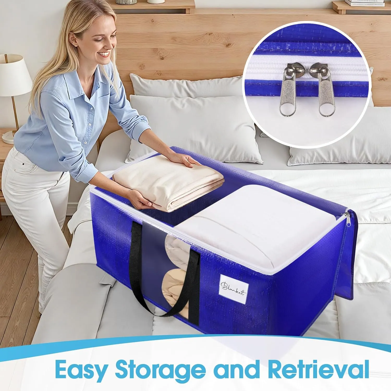 BlissTotes 10 Pack Moving Bags with Clear Window, Storage Bags with Strong Carrying Handles & Zippers,Large Packing Bags for Saving Space, Alternative to Moving Boxes(Blue,24 Gallon)