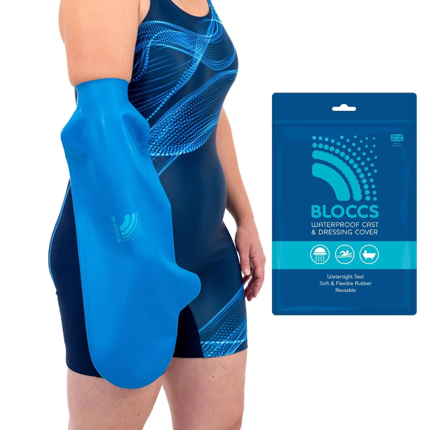 BLOCCS 100% Waterproof Cast Covers for Shower Arm - Swim Cover, Cast Bag for Bath. Durable Cast Sleeve for Swimming - #ASA70 - Adult Short Arm
