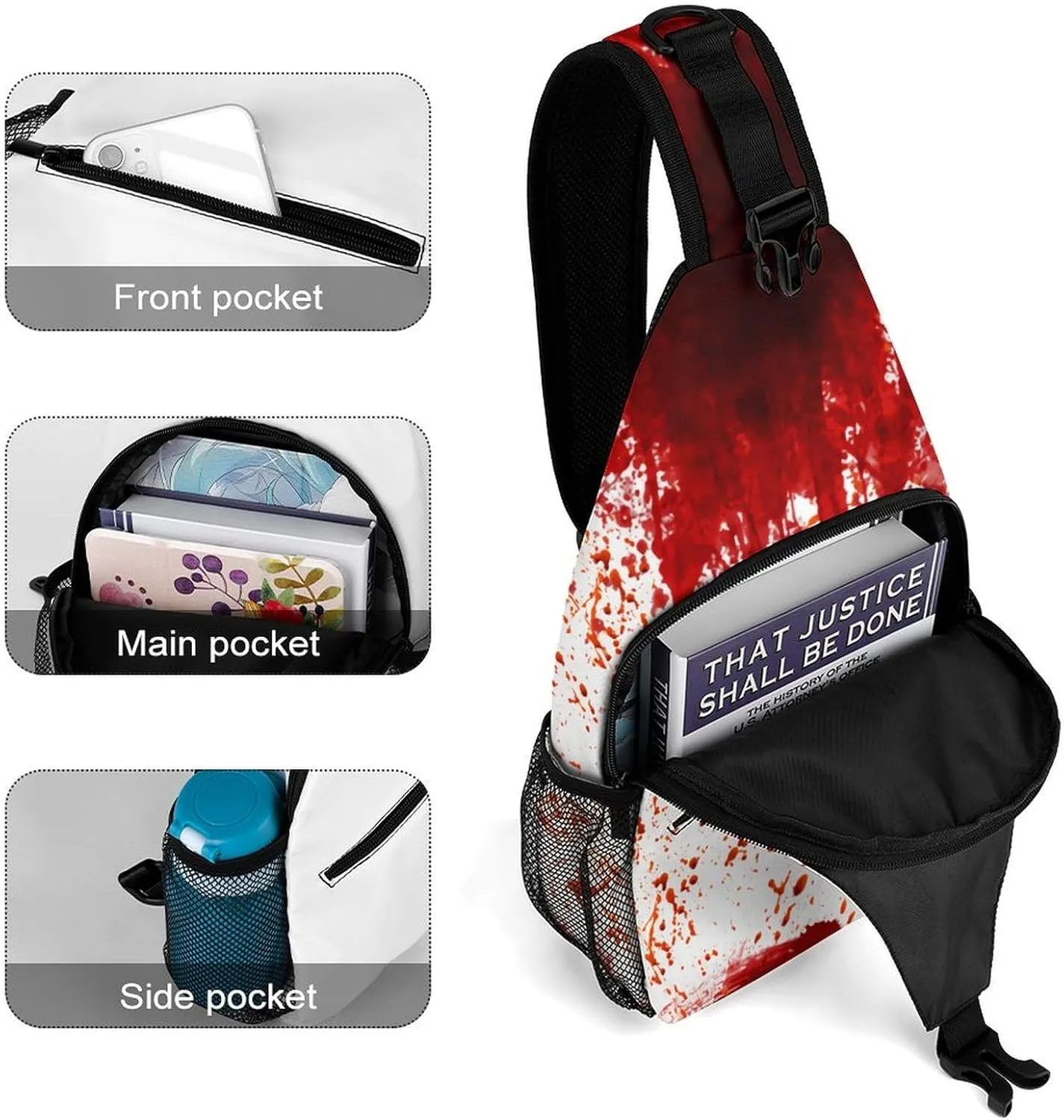 Blood Splatter Horror A Spacious And Large Capacity Portable Adjustable Chest Bag