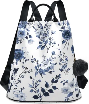 Blue and White Porcelain Backpack for Women Anti Theft Large Fashion Travel Shoulder Bag Purse Rucksack Lightweight