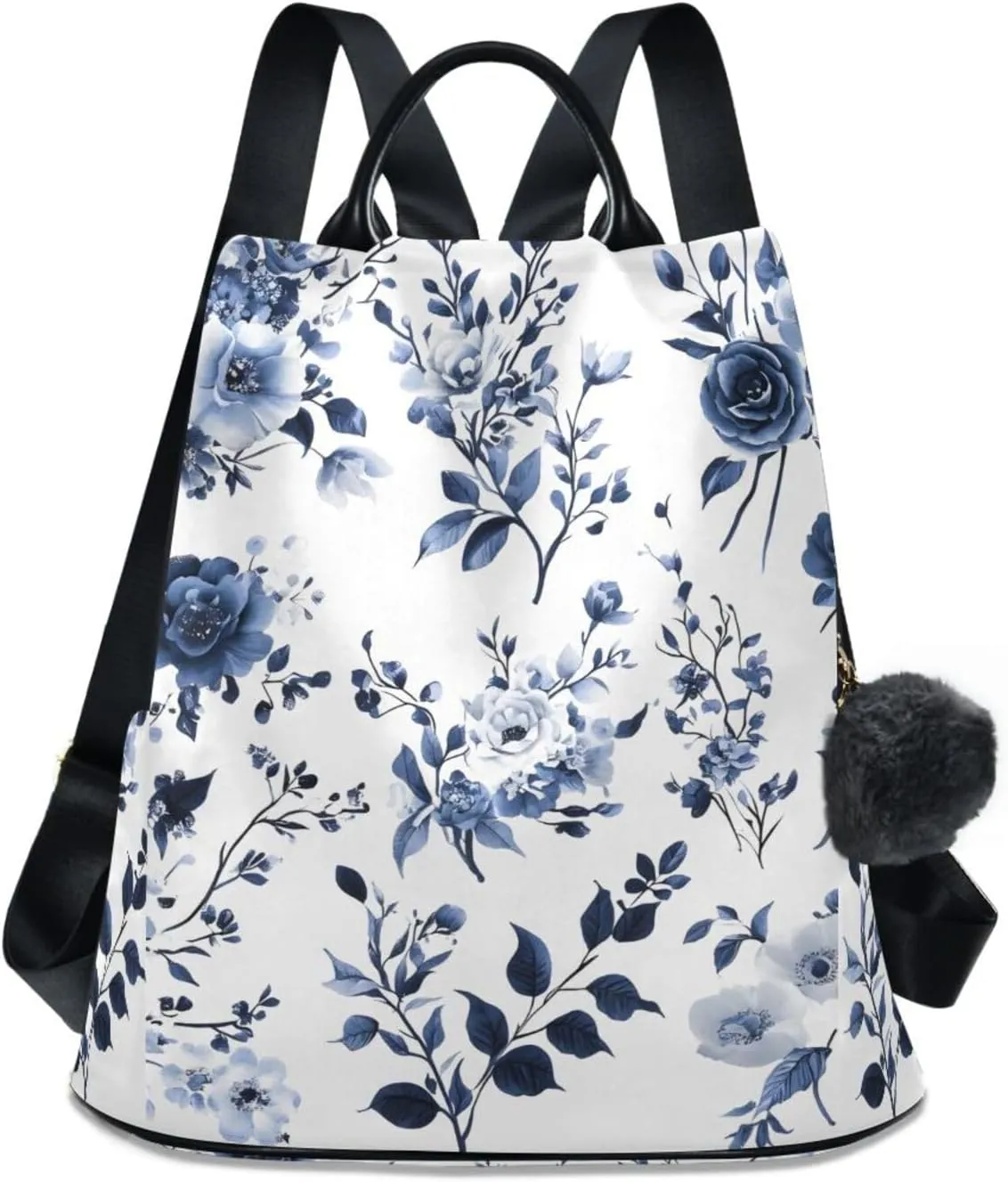Blue and White Porcelain Backpack for Women Anti Theft Large Fashion Travel Shoulder Bag Purse Rucksack Lightweight