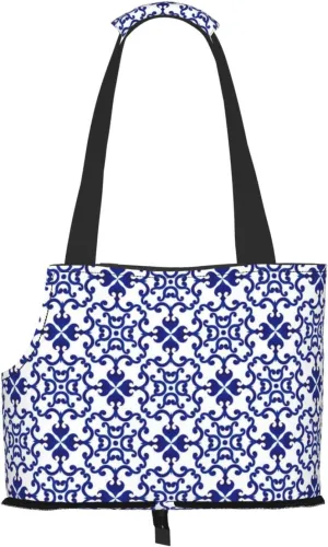 Blue and White Porcelain Chinaware Pet Portable Folding Shoulder Bag, Pet Travel Handbag,Portable Travel Pet Carrier,Sided Tote Carrier for Small Animals for Subway / Shopping / Hiking / Traveling