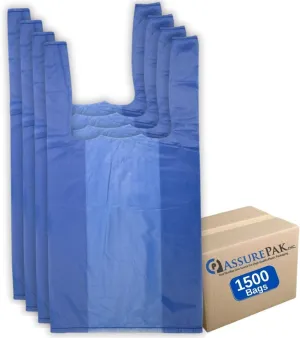 Blue Colored Unprinted HDPE Plastic T-Shirt Bags - 1/10 BBL 8"X4"X15" - 1500 Bags - 14 microns - Blue - For Retail, Commercial, Home