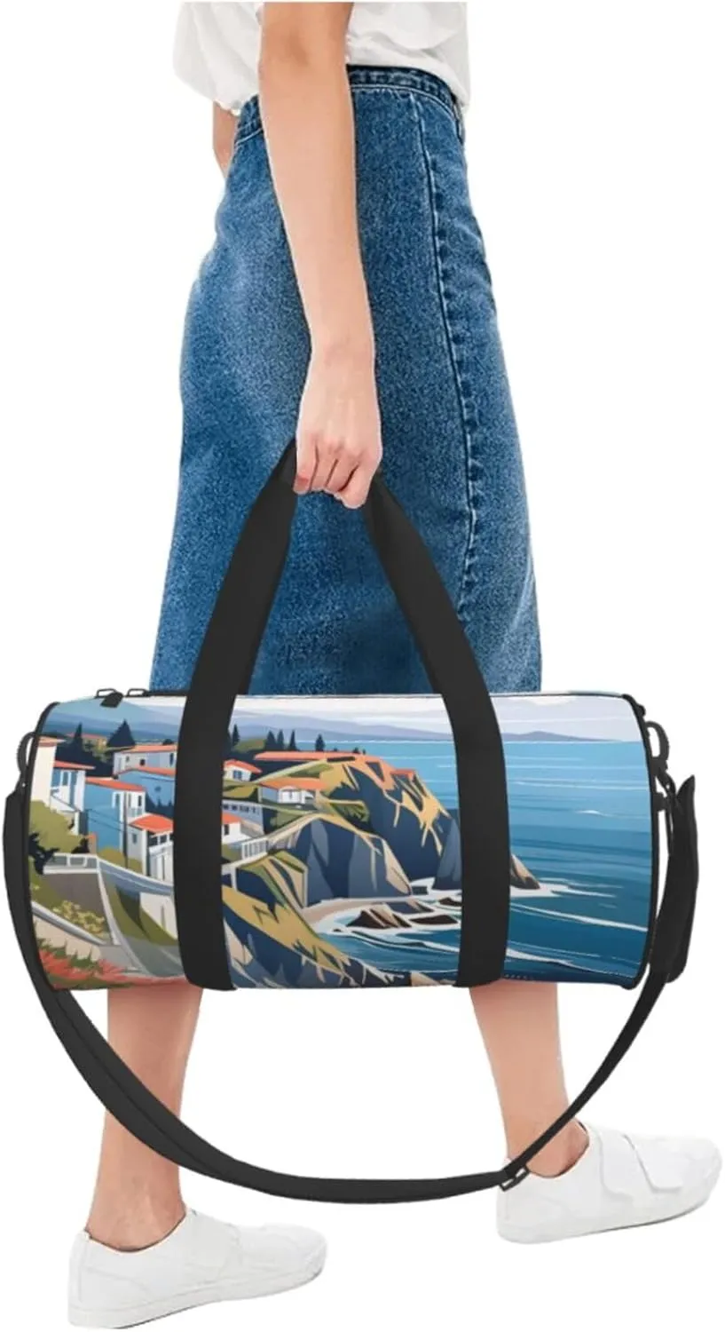 Blue Ocean Sea Printed Travel Bag,Round Personal Item Storage bag,Foldie Duffel Bag for Traveling Vacation,Fitness,Sports