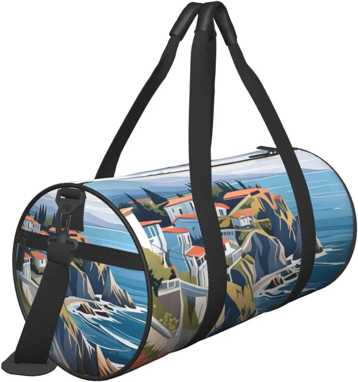 Blue Ocean Sea Printed Travel Bag,Round Personal Item Storage bag,Foldie Duffel Bag for Traveling Vacation,Fitness,Sports