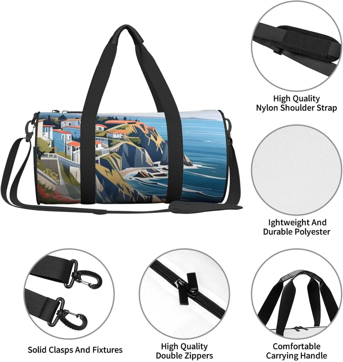 Blue Ocean Sea Printed Travel Bag,Round Personal Item Storage bag,Foldie Duffel Bag for Traveling Vacation,Fitness,Sports