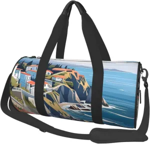 Blue Ocean Sea Printed Travel Bag,Round Personal Item Storage bag,Foldie Duffel Bag for Traveling Vacation,Fitness,Sports