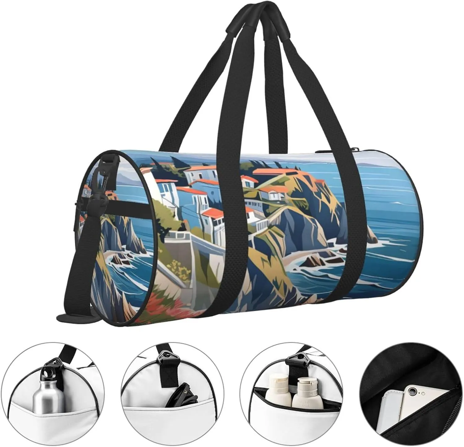 Blue Ocean Sea Printed Travel Bag,Round Personal Item Storage bag,Foldie Duffel Bag for Traveling Vacation,Fitness,Sports