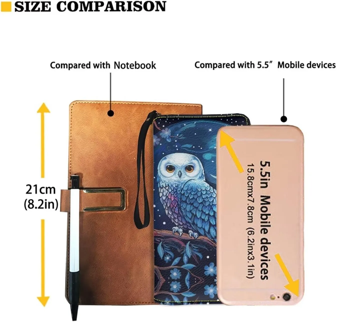 Blue Owl Moon Wallet for Womens RFID Blocking PU Leather Zipper Around Wallets Clutch Wristlets Travel Long Purse