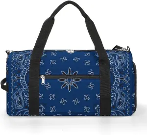 Blue Paisley Bandana Printed Gym Bag Sports Travel Duffel Bag Funny Gymbag with Shoe Compartments