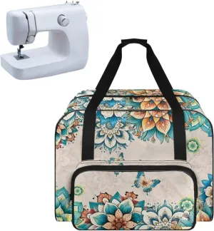 Boho Flower Dragonfly Sewing Machine Case, Universal Travel Bag，Lightweight Dust proof Compatible for Most Standard Sewing Machines