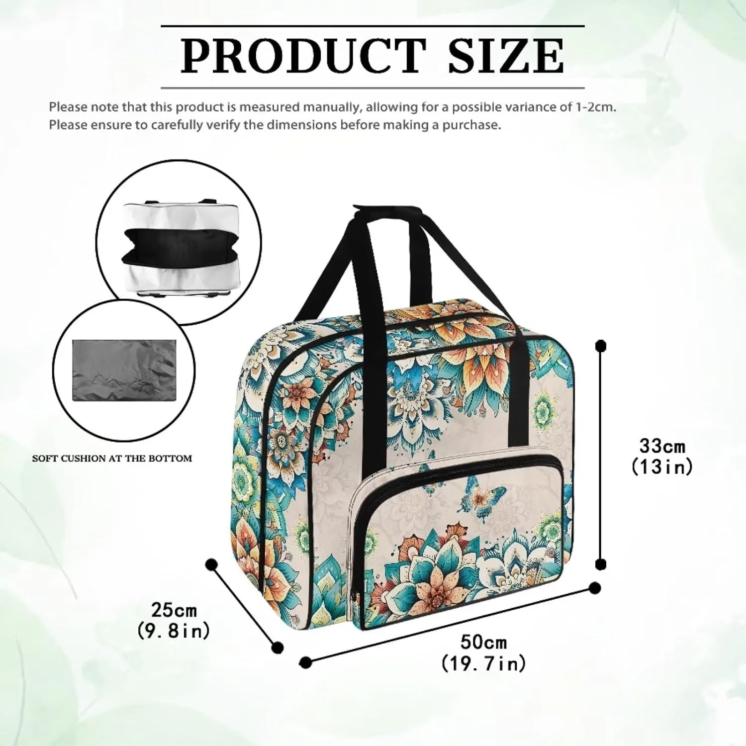 Boho Flower Dragonfly Sewing Machine Case, Universal Travel Bag，Lightweight Dust proof Compatible for Most Standard Sewing Machines