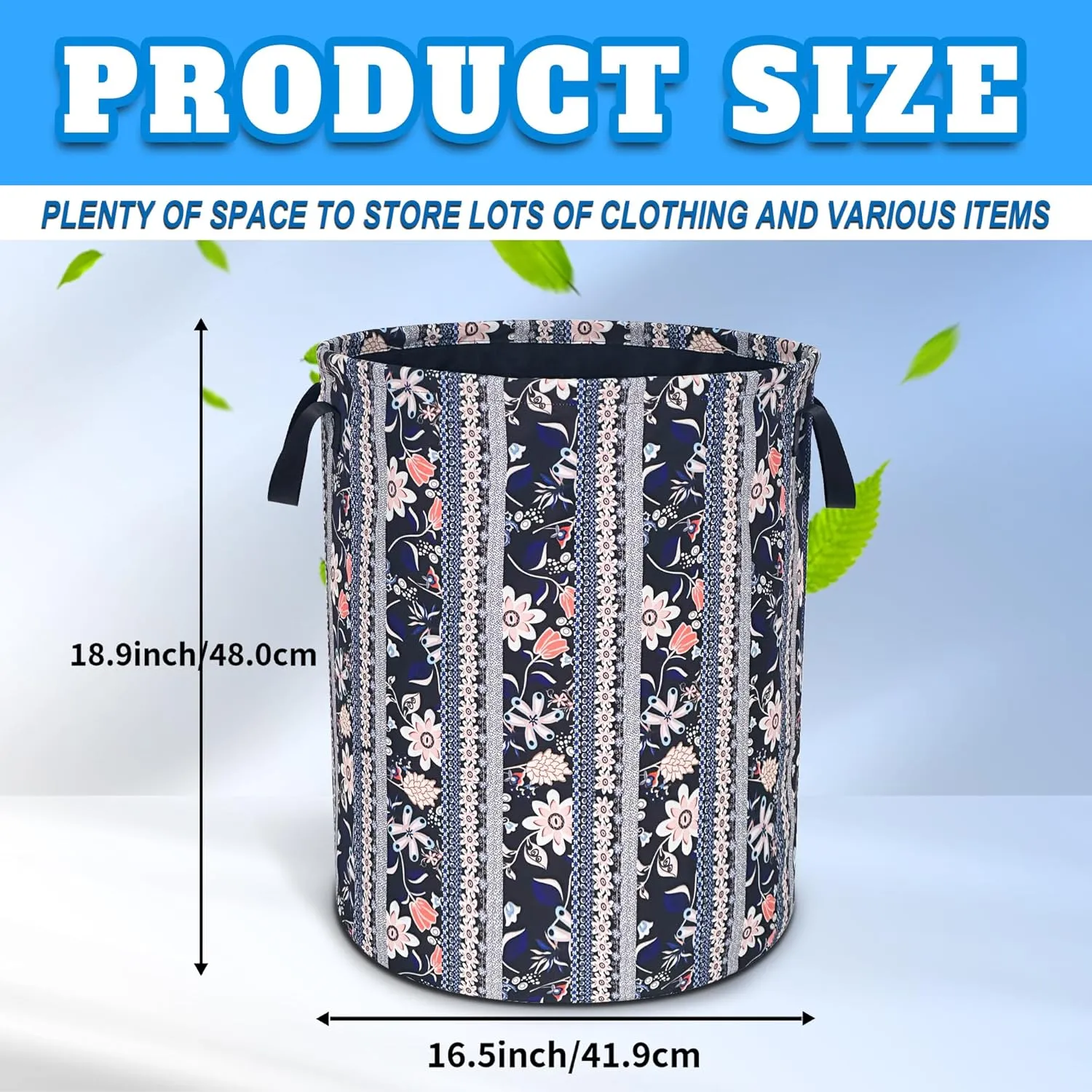 Boho Flowers Laundry Basket Floral Print Oxford Cloth Laundry Hamper With Handle Foldable Portable Clothes Storage Basket 18.9 X 16.5 Inch Storage Bag For Laundry Room/Bathroom/Bedroom/Dormitories