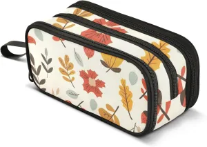 Bolaz Simple Leaves Flowers Acorn Autumn Pencil Case Large Capacity Pen Bag with Compartment Students Stationery Organizer Pencil Pouch Marker Case for School Office Work
