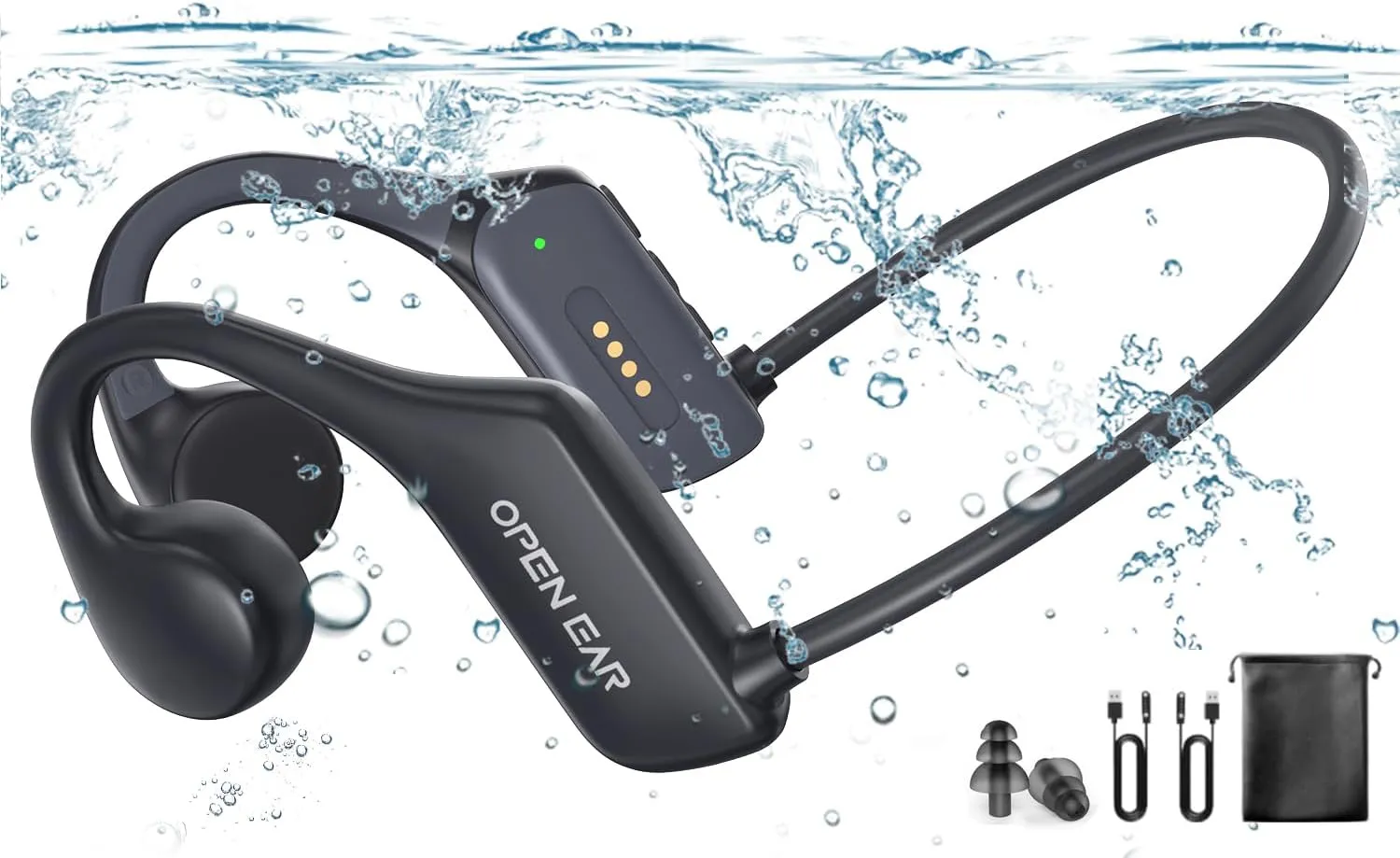 Bone Conduction Headphones, IP68 Waterproof Swimming Headphones, Bluetooth 5.3 Open Ear Headphones, Built-in MP3 32G MP3 Player, Wireless Underwater Earphones for Swimming, Running, Cycling, Diving