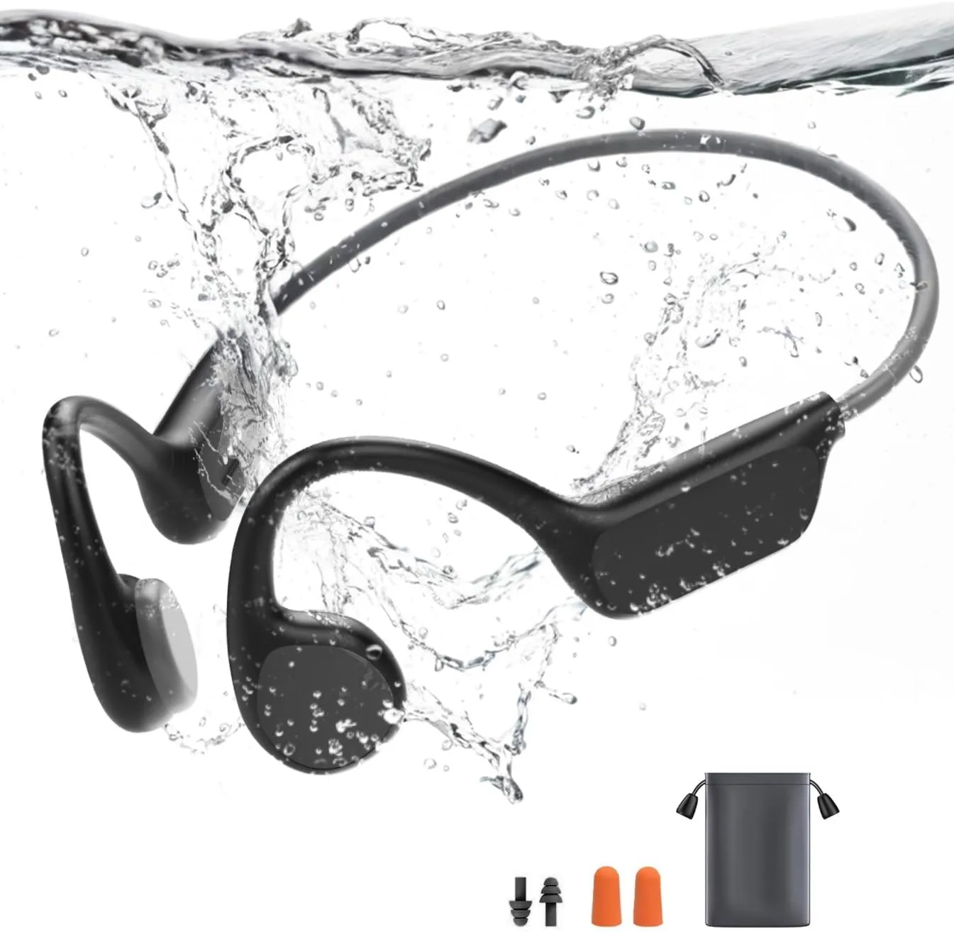 Bone Conduction Headphones Swimming, IPX8 Professional Waterproof Headphones Swimming Built-in 32G Memory, Open Ear Wireless Bluetooth 5.4 Underwater Earbuds with Mic for Running, Cycling, Workout