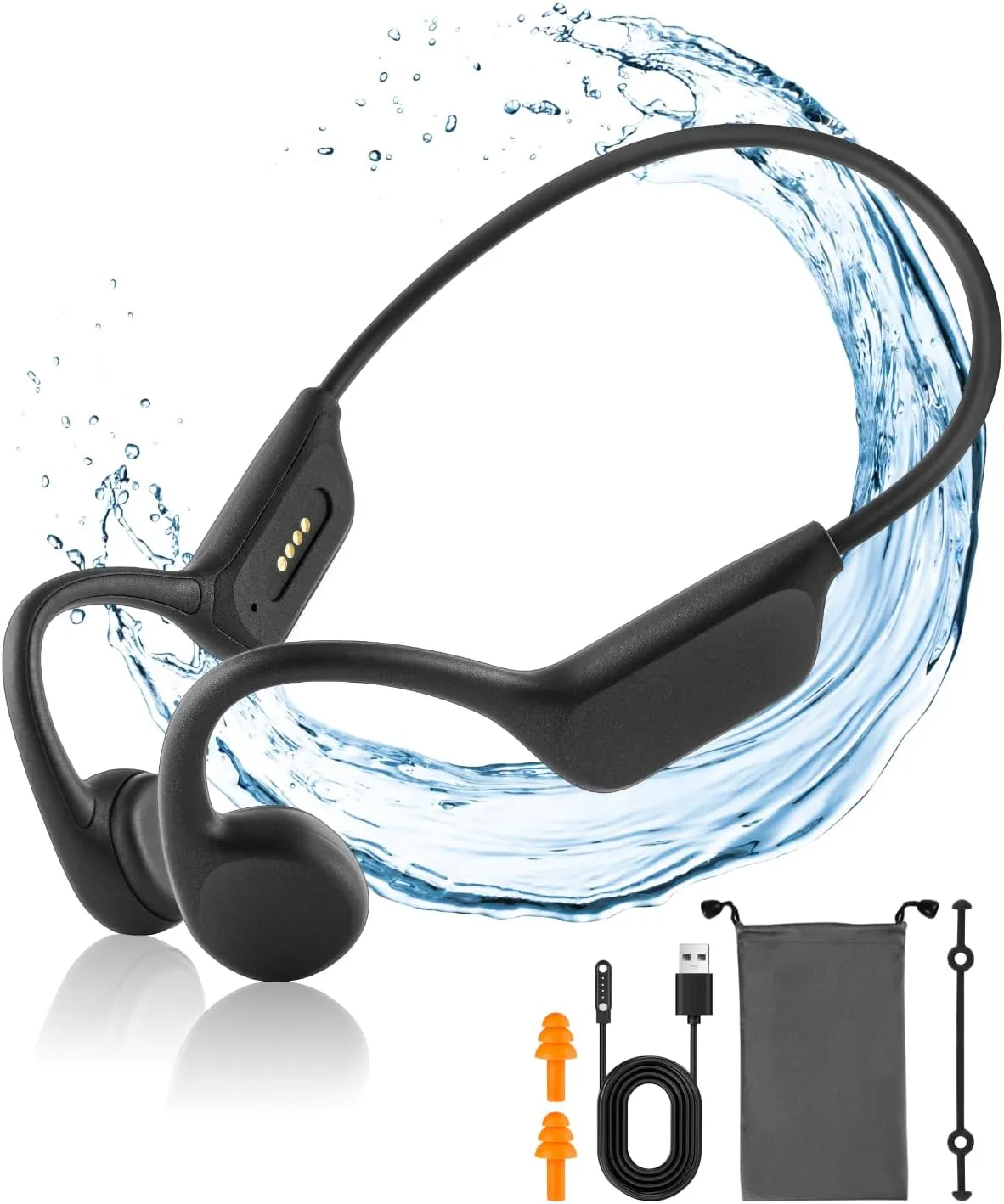 Bone Conduction Headphones - Swimming, Wireless Bluetooth, MP3 Mode 2 in 1, 10 H Battery Power, Fast Charging, IPX8 Waterproof for Sports