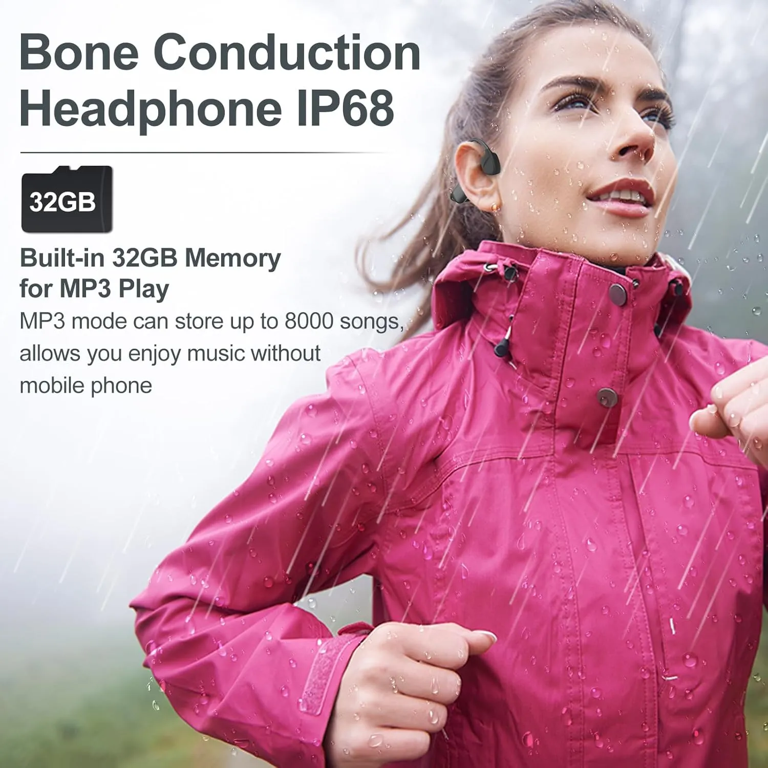 Bone Conduction Headphones Swimming,Waterproof IP68,Bluetooth 5.4, Built-in 32GB TF Swimming Headphones Underwater Music Player, Open Ear Bluetooth Earbuds(Grey)