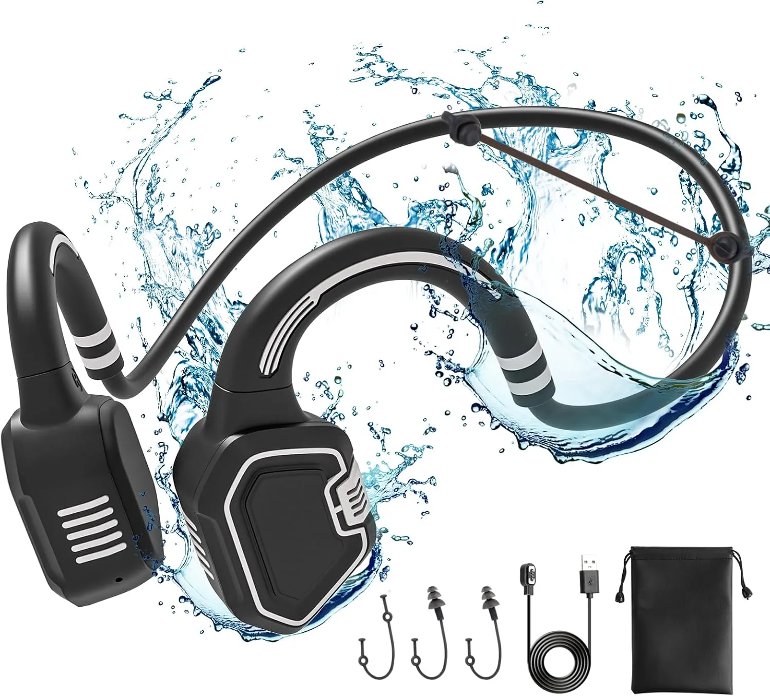 Bone Conduction Waterproof Swimming Headphones - IP68 Waterproof Swimming Headphones Inductive Open Ear Wireless Bluetooth Sports Headset with MP3 Play 32G Memory for Running Swimming (Grey)
