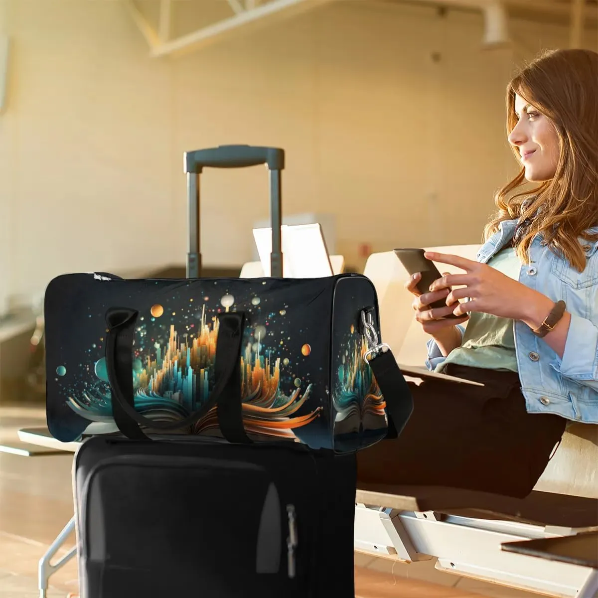Book Galaxy Print Travel Duffel Bag for Women Men Waterproof Foldable Overnight Weekender Bag Large Capacity Sports Gym Bag