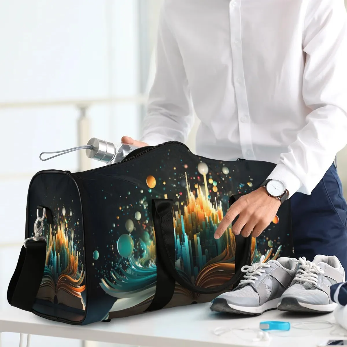 Book Galaxy Print Travel Duffel Bag for Women Men Waterproof Foldable Overnight Weekender Bag Large Capacity Sports Gym Bag