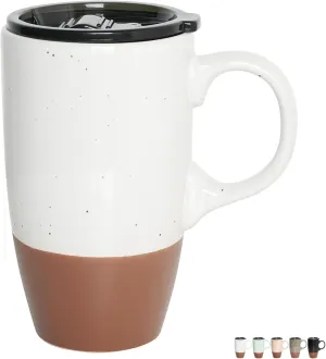 Bosmarlin Ceramic Travel Coffee Mug with Handle and Lid, 18 oz, Portable Coffee Cup for Car Cup Holder, Microwave and Dishwasher Safe (White)