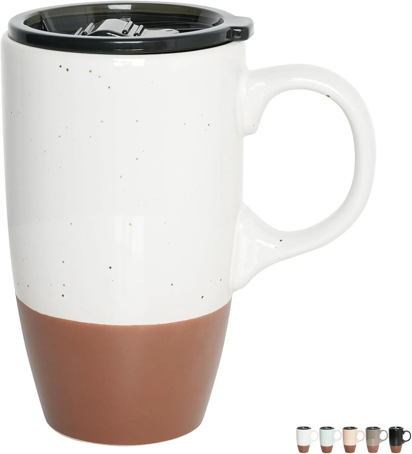 Bosmarlin Ceramic Travel Coffee Mug with Handle and Lid, 18 oz, Portable Coffee Cup for Car Cup Holder, Microwave and Dishwasher Safe (White)