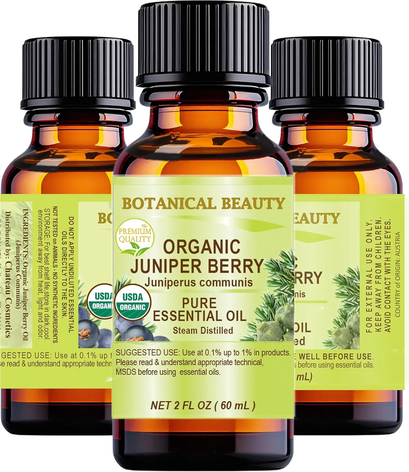 Botanical Beauty Organic Juniper Berry Essential Oil 100% Pure Therapeutic Grade, Premium Quality, Undiluted. 2 Fl Oz - 60 ml