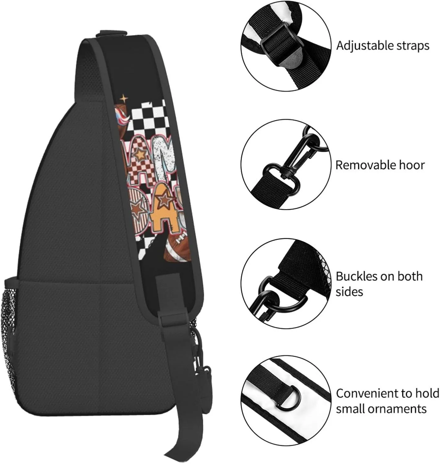 Bow Football Game Day Crossbody Bag Adjustable Sling Bag Casual Chest Bags Travel Shoulder Backpack