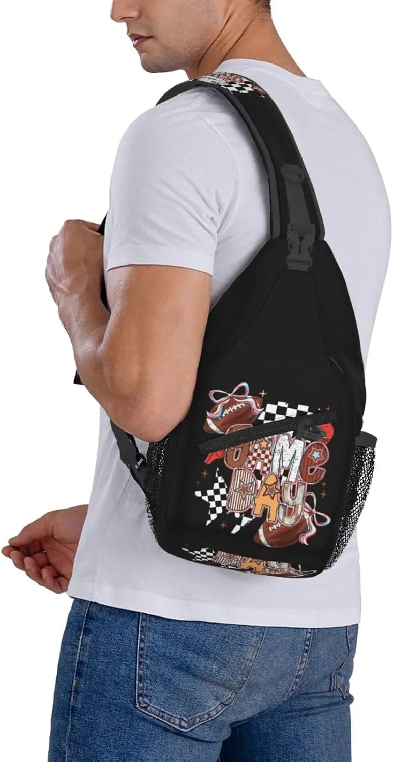 Bow Football Game Day Crossbody Bag Adjustable Sling Bag Casual Chest Bags Travel Shoulder Backpack