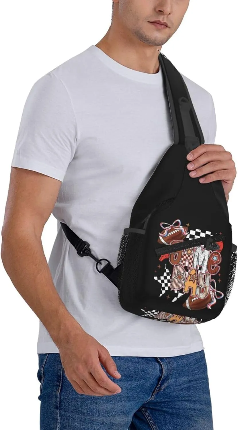 Bow Football Game Day Crossbody Bag Adjustable Sling Bag Casual Chest Bags Travel Shoulder Backpack