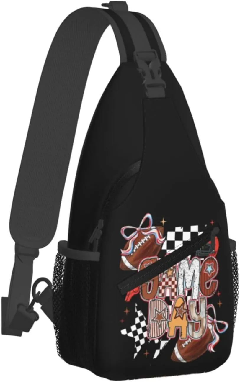 Bow Football Game Day Crossbody Bag Adjustable Sling Bag Casual Chest Bags Travel Shoulder Backpack