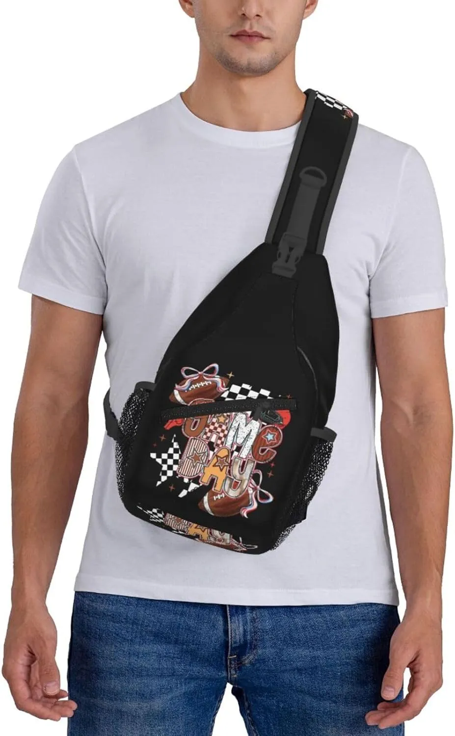 Bow Football Game Day Crossbody Bag Adjustable Sling Bag Casual Chest Bags Travel Shoulder Backpack